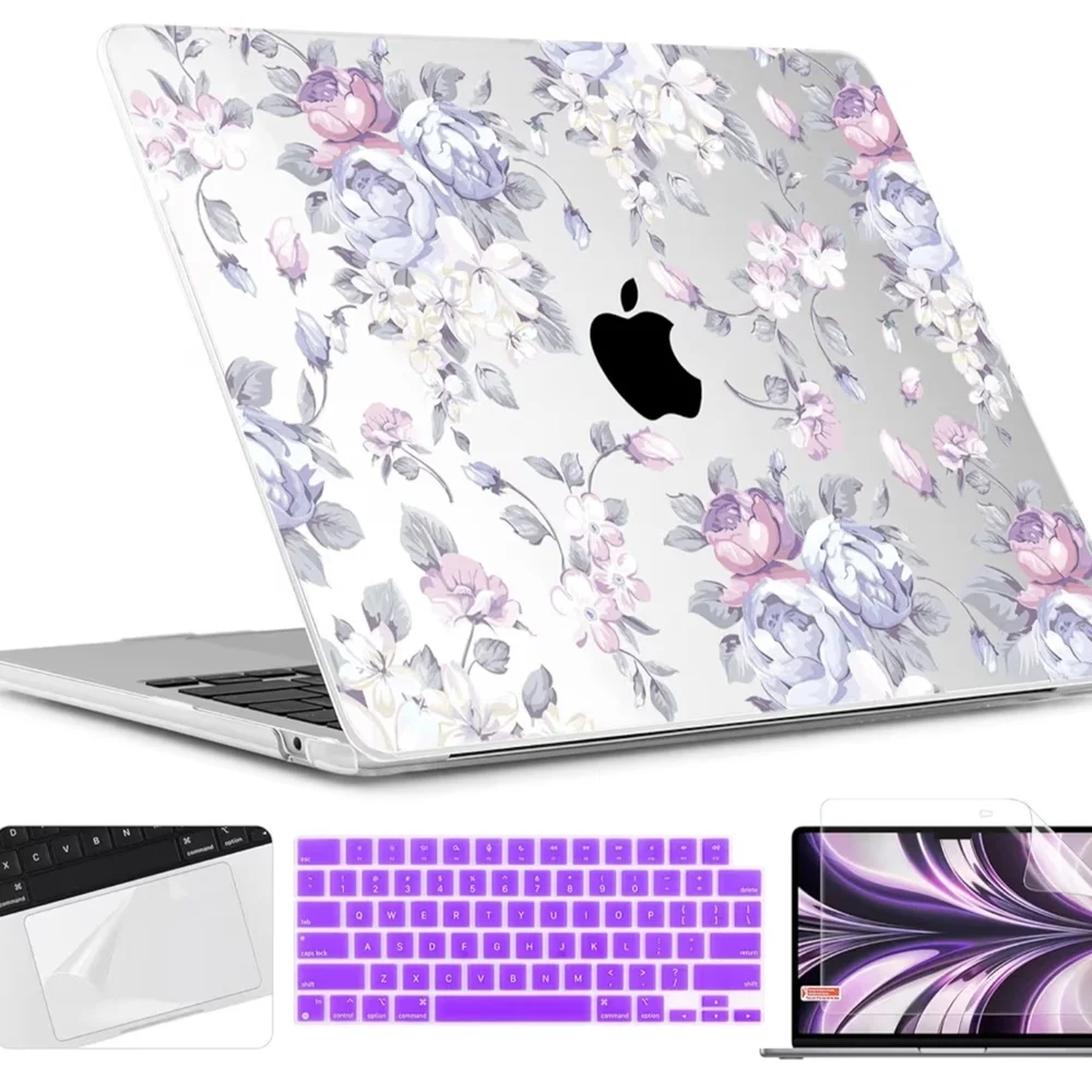 M4 Macbook Floral Laptop Case with Keyboard Cover